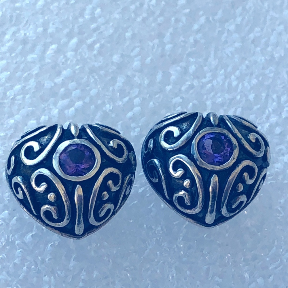 sterling silver amethyst heart post earrings